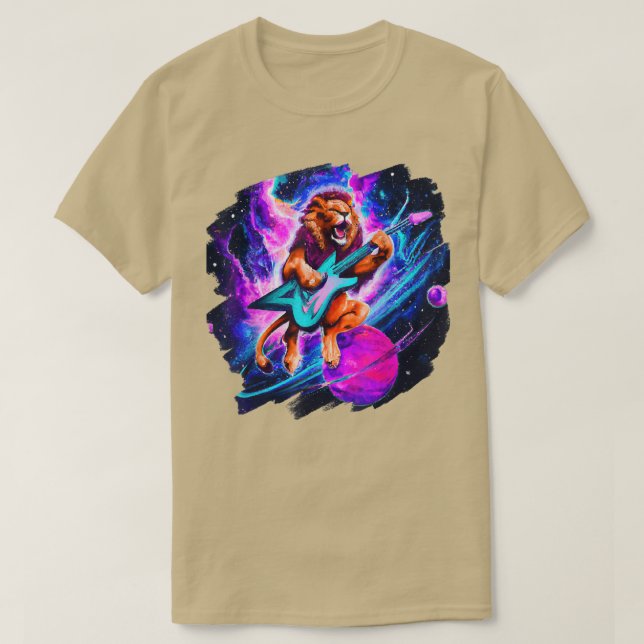 Lion Playing Guitar in Space Outer Space Music Lio T-Shirt (Design vorne)