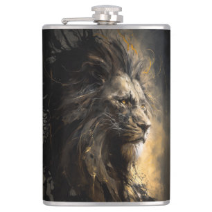 Lion Portrait Animal Nature Wildlife Dark Painting Flachmann