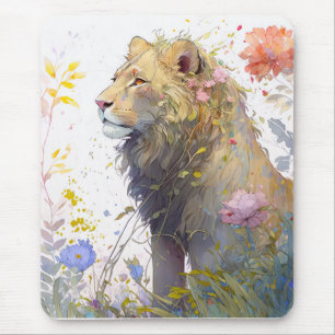 Lion Portrait Animal Painting Wildlife Forest Mousepad