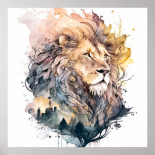 Lion Portrait Animal Painting Wildlife Poster