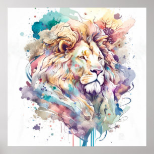Lion Portrait Animal Painting Wildlife Poster