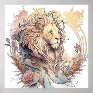 Lion Portrait Animal Painting Wildlife Poster