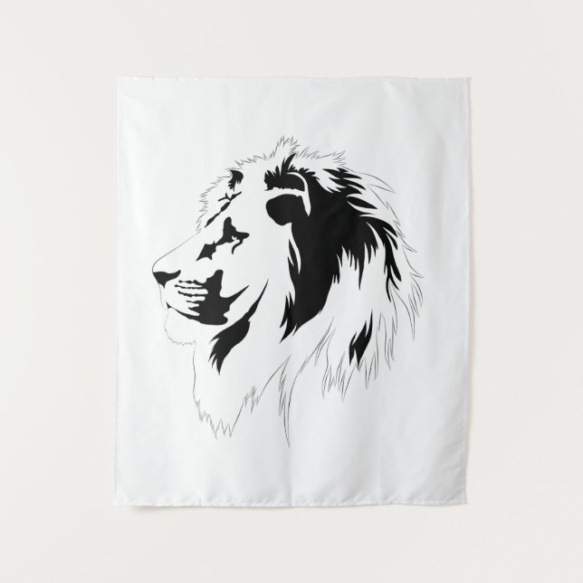 Lion Portrait (schwarz) Wandteppich (Vorderseite)