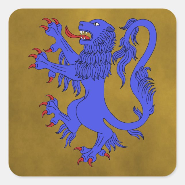 Lion Rampant Azure Quadratischer Aufkleber (Vorderseite)