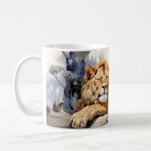 Lion Relaxen auf Tree Trunk Animal Fun Happy Cool Kaffeetasse