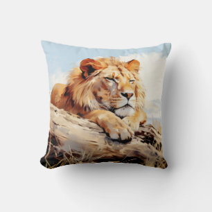 Lion Relaxen auf Tree Trunk Animal Fun Happy Cool Kissen