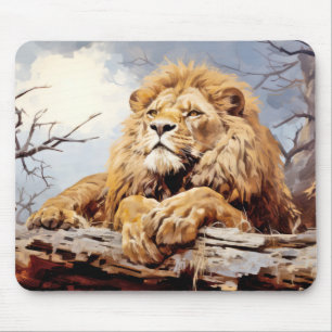 Lion Relaxen auf Tree Trunk Animal Fun Happy Cool Mousepad