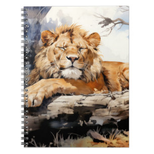 Lion Relaxen auf Tree Trunk Animal Fun Happy Cool Notizblock