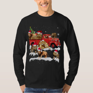 Lion Riding Red Truck Frohe Weihnachts X-mas Ugly  T-Shirt