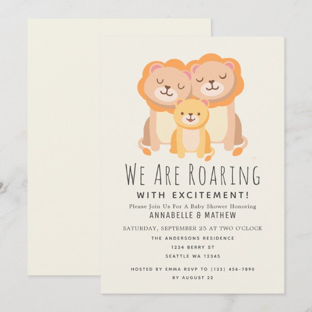 Lion Roaring Spannung 2 Väter Babydusche Einladung (Vorne/Hinten)