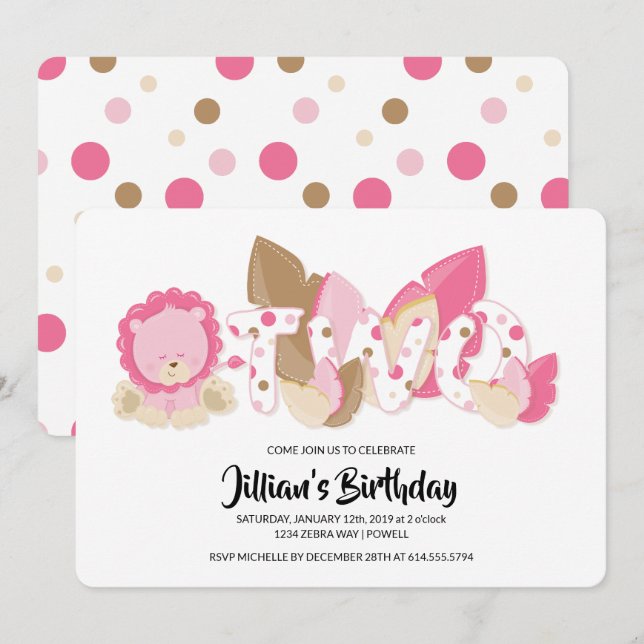 Lion rose Deuxième Invitation de fête d'anniversai (Devant / Derrière)