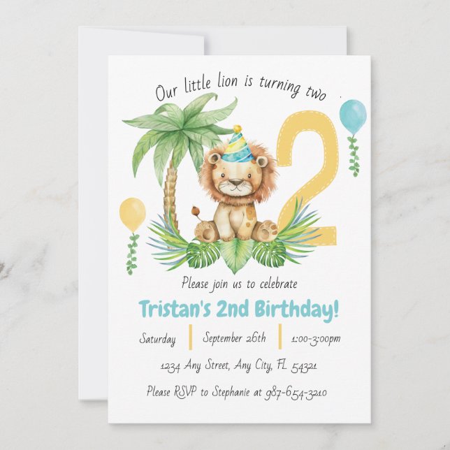 Lion Safari 2nd Birthday Invitation (Devant)