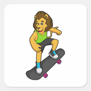 Lion Skater Skateboard Quadratischer Aufkleber