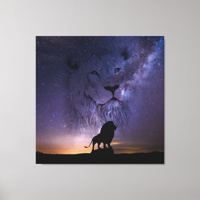 Lion Spirit & Silhouette in der Nacht Sky Leinwanddruck (Vorderseite)