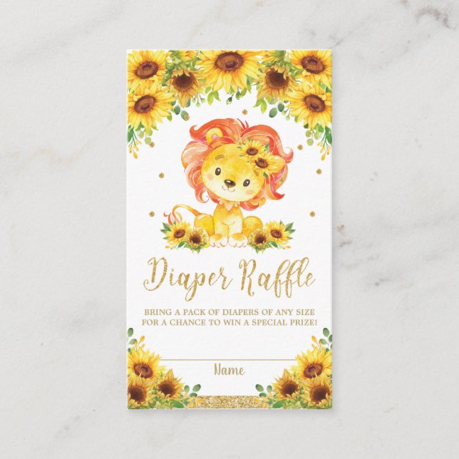 Lion Sunflower Baby Duschdusche Windeln Raffle Tic Begleitkarte (Vorderseite)