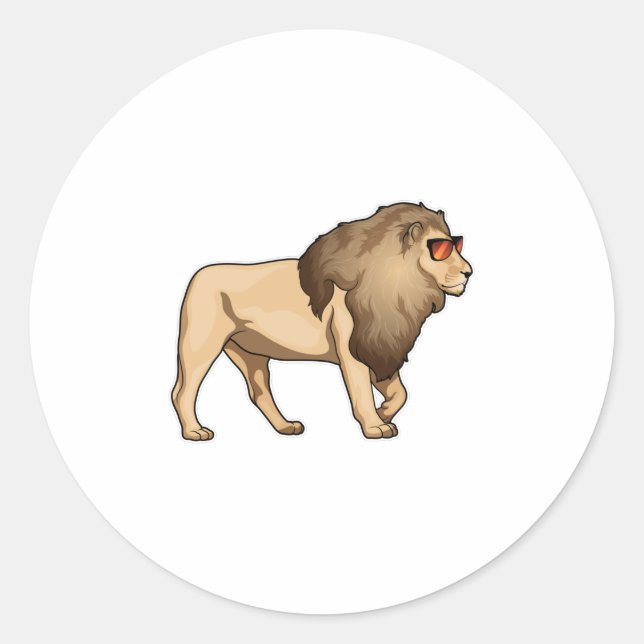 Lion Sunglasses Runder Aufkleber (Vorderseite)