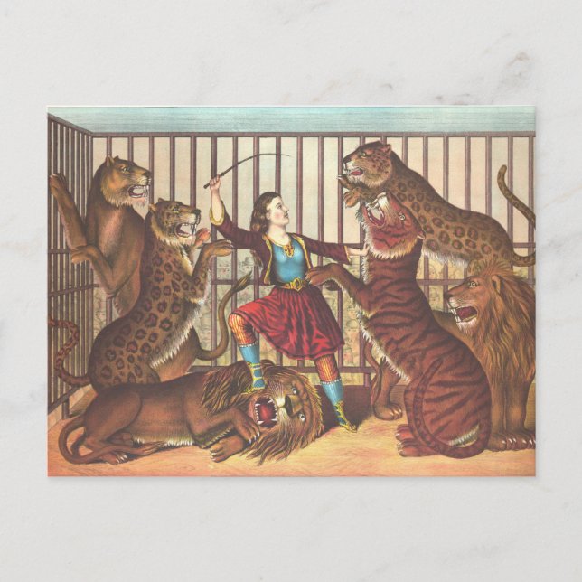 Lion Tamer Vintag Circus Postkarte (Vorderseite)
