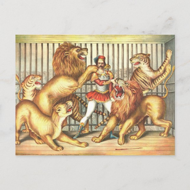 Lion Tamer Vintag Circus Postkarte (Vorderseite)