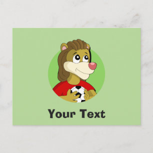 Lion tenant une carte postale de ballon de footbal