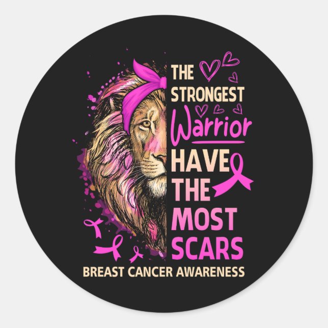 Lion the Strongest Warriors Breast Cancene Awarene Runder Aufkleber (Vorderseite)