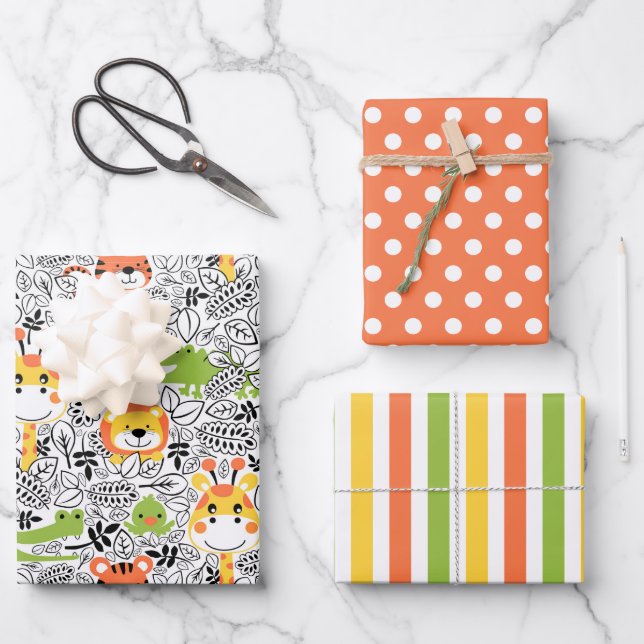 Lion Tiger Giraffe Gator Wrapping Paper Set Geschenkpapier Set (Vorderseite)