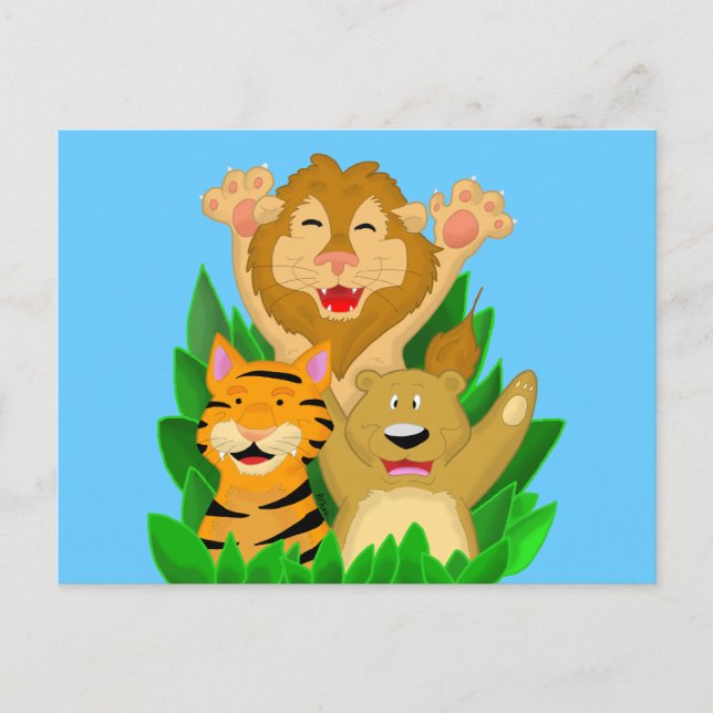 Lion Tiger und Bären Cartoon Postkarte (Vorderseite)