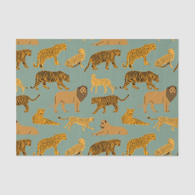 Lion, Tiger und Leopard Muster  Seidenpapier (Vorderseite)