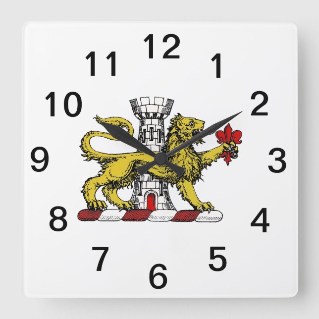 Lion Tower Lilie Wappen Emblem C Quadratische Wanduhr (Vorderseite)