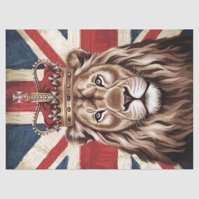 Lion trägt eine britische Flagge-Decoupage Seidenpapier (Vorderseite)