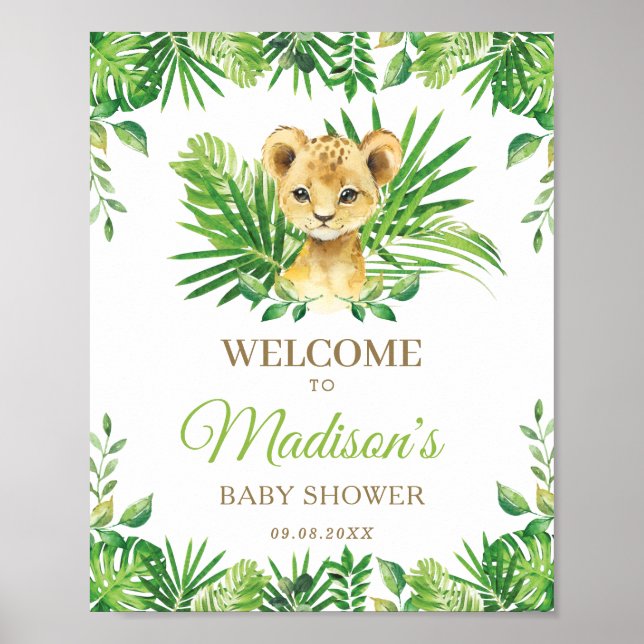 Lion Tropical Greenery Baby shower Affiche de bien (Devant)
