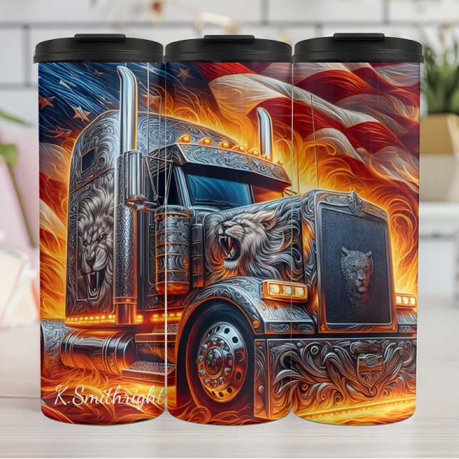 Lion Truck American Flag Power Thermosbecher (Von Creator hochgeladen)