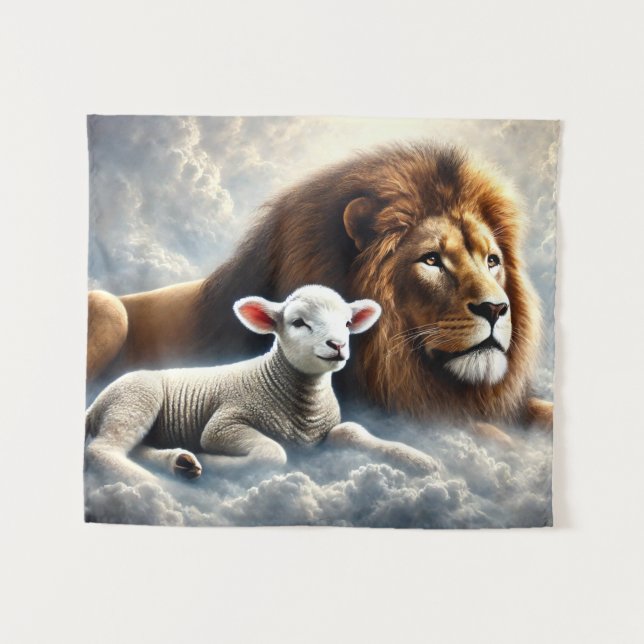 Lion und Lamb Art Tapestry Wandteppich (Vorderseite (Horizontal))