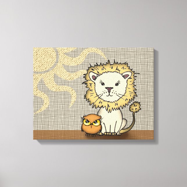 Lion und Owl Kinderzimmer Kunstdrucken Leinwand (Vorderseite)