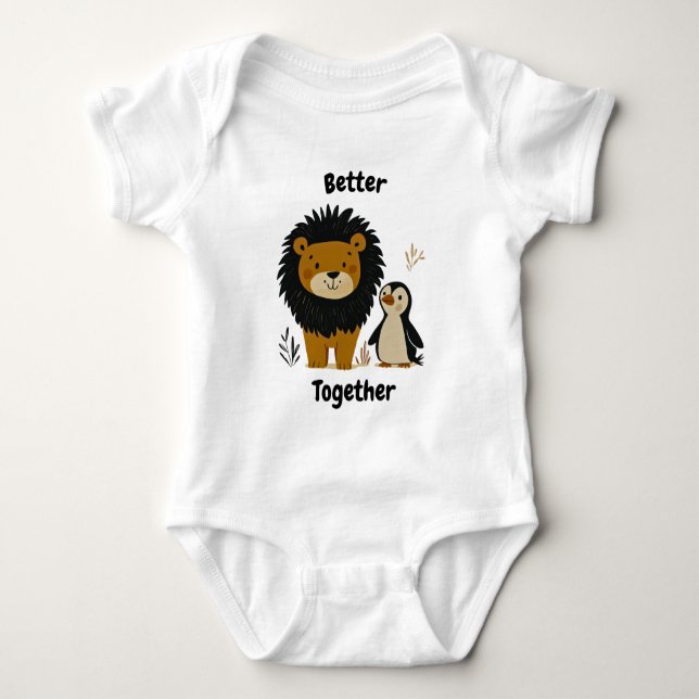 Lion und Pinguin - Niedliche Tiere Baby Strampler (Vorderseite)