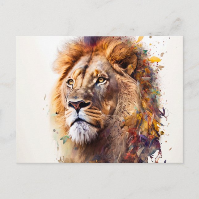 Lion Watercolor Postcard Postkarte (Vorderseite)