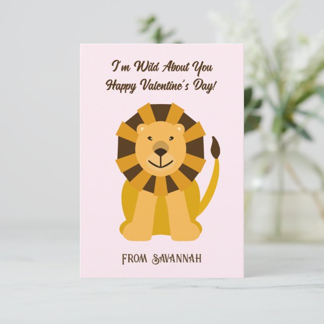 Lion Wild About You Valentine's Day Kids Mitteilungskarte (Stehend Vorderseite)