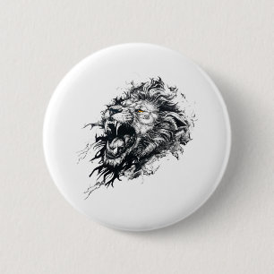 Lion Wild Animal Nature Illustration Art Tattoo Button