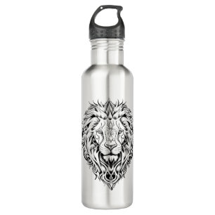 Lion Wild Animal Nature Illustration Art Tattoo Edelstahlflasche