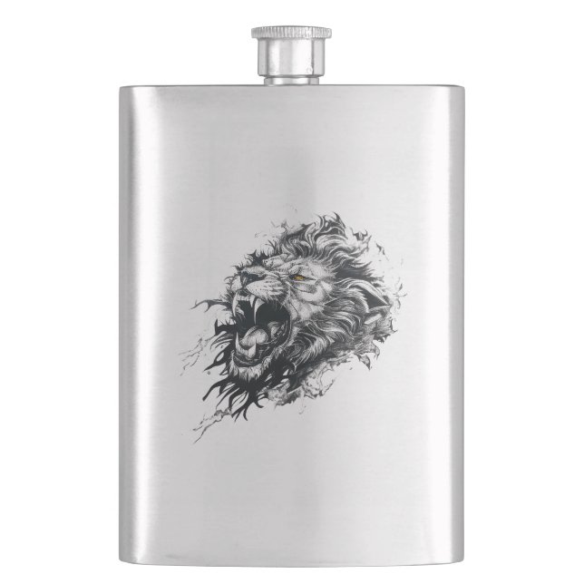 Lion Wild Animal Nature Illustration Art Tattoo Flachmann (Vorderseite)