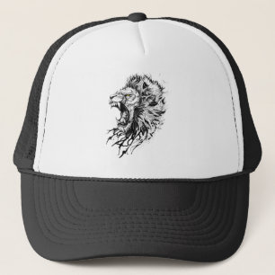 Lion Wild Animal Nature Illustration Art Tattoo Truckerkappe