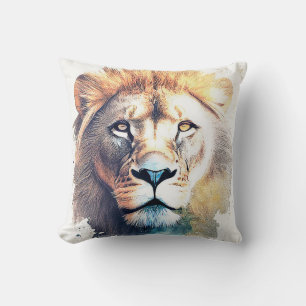 Lion Wild Animal Nature Wasserfarben Malerei Kissen