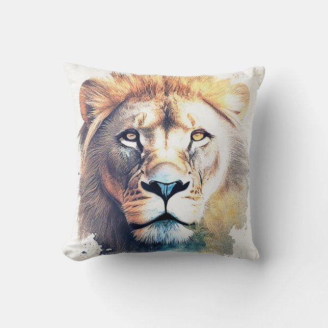 Lion Wild Animal Nature Wasserfarben Malerei Kissen (Vorderseite)
