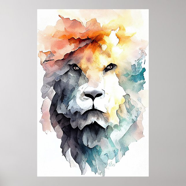 Lion Wild Animal Nature Wasserfarben Malerei Poster (Vorne)