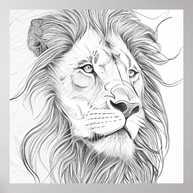 Lion Wild Nature Animal Illustration Zeichnend Kun Poster (Vorne)