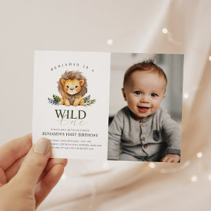 Lion Wild One Birthday Photo Invitation