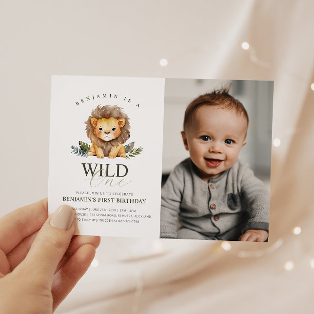Lion Wild One Birthday Photo Invitation (Créateur téléchargé)