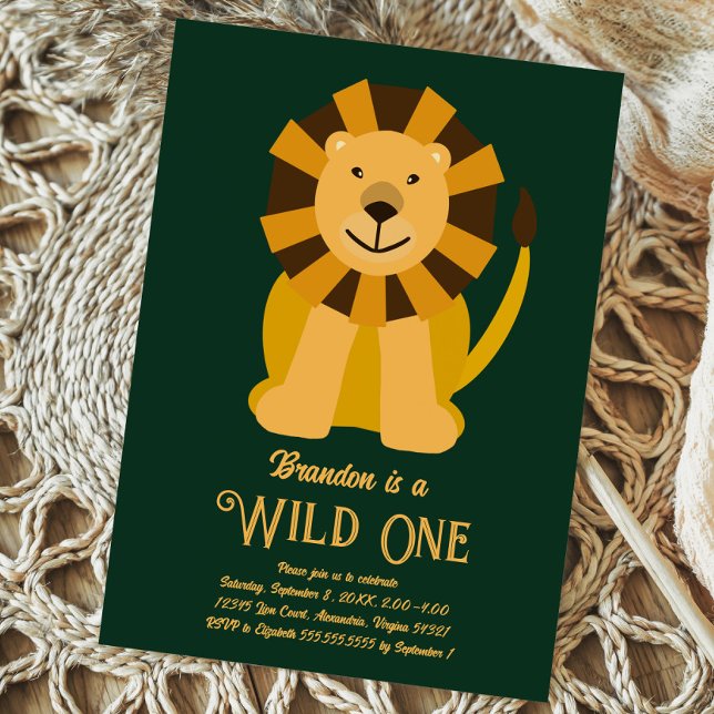 Lion Wild One Einladung zum ersten Geburtstag Postkarte (Von Creator hochgeladen)