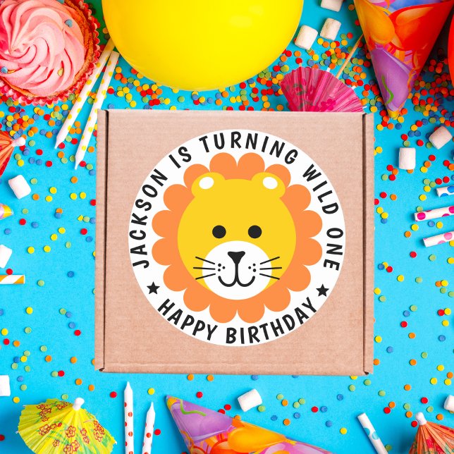 Lion Wild One Jungle Safari Kindergeburtstag Runder Aufkleber (Von Creator hochgeladen)