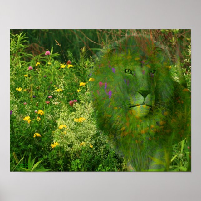 Lion Wildblumen Fantasy Art Poster (Vorne)
