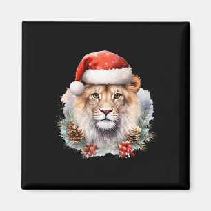Lion with Christmas Hat South Africa Safari Animal Magnet